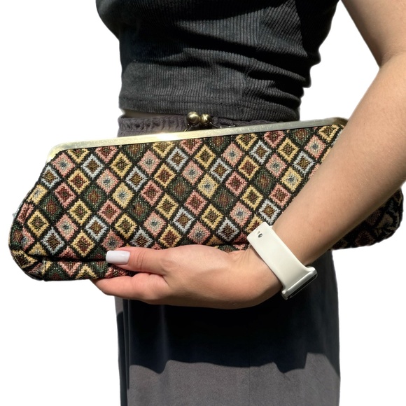 Vintage 70s Tweed Bag Clutch - Picture 1 of 3